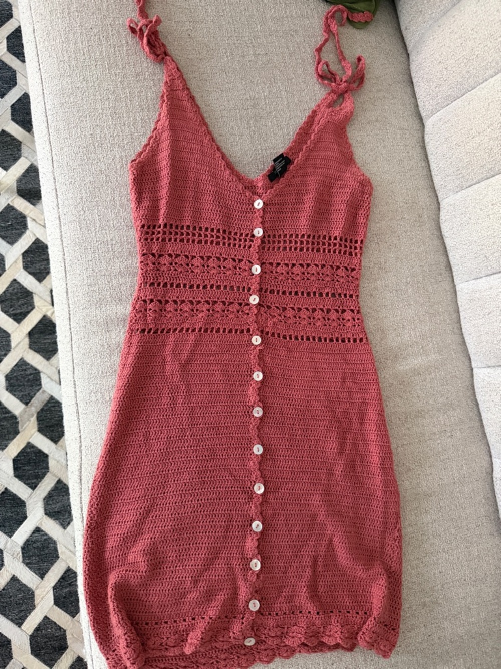 Rose Crochet Button-Front Mini Dress
